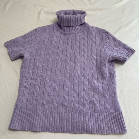 Lord & Taylor Cashmere Purple Lilac Short Sleeve Turtleneck Sweater Size Small - Picture 1 of 5